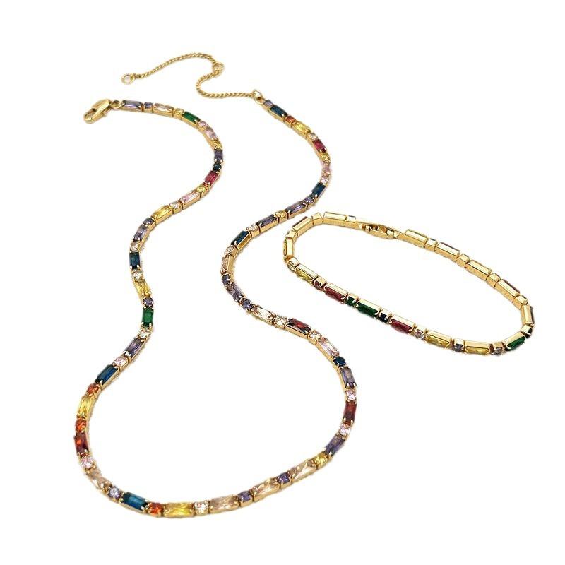 Full Diamond Retro Style Necklace Sweet Romantic Color Zircon Bracelet Personality Niche Women