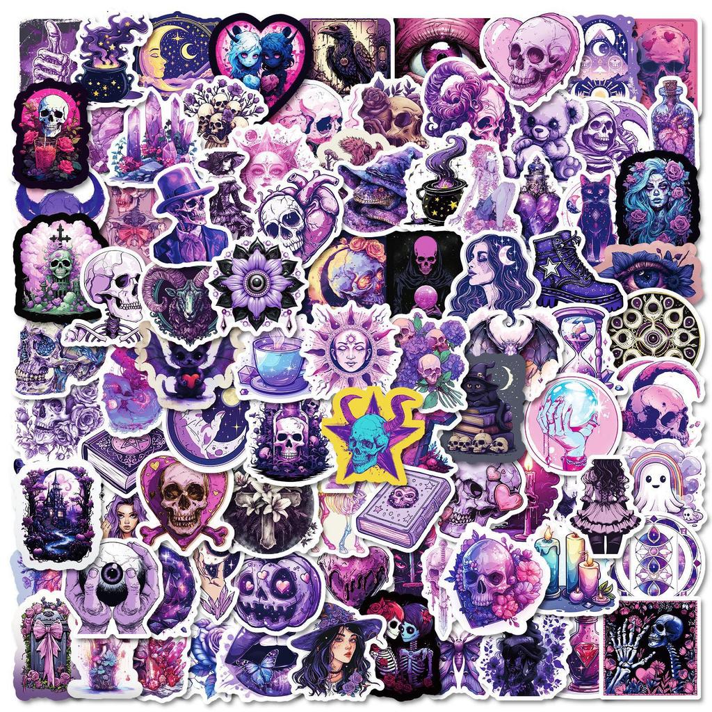 100 Purple Gothic Graffiti Stickers Decorative Luggage Pens Guitar Notes Waterproof Stickers