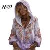 Windproof Neck Protection Top Women Tops 3D Flower Decor Hooded Zipper Sweatshirt Long Autumn Winter Warm Sleeve Loose Fit Casual Sporty Outerwear