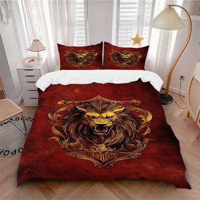 3pc Lion Crest Cover Set - 1 Quilt Cover + 2 Pillowcases, All Seasons Bedroom Setting, Perfect for Home076