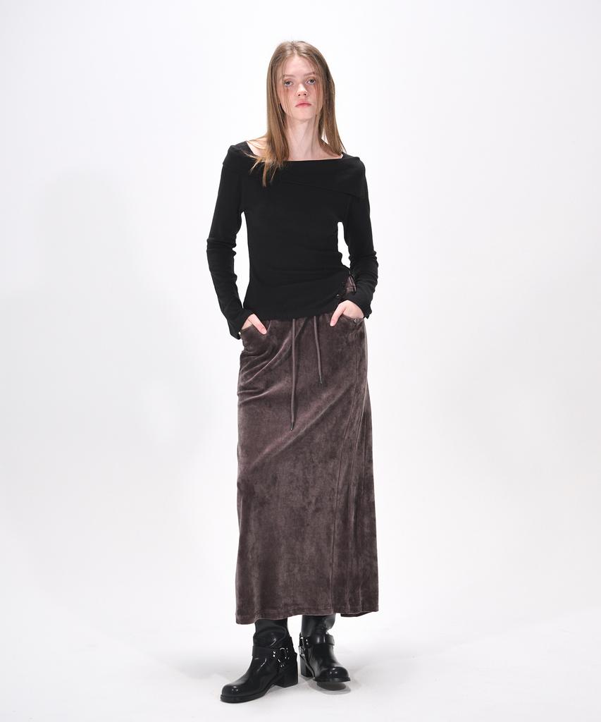 Etmont Velvet Banding Logo Skirt, Wine Brown
