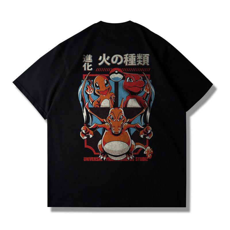 T-shirt Manches Courtes Thème Pikachu Pokémon Nouvelle Collection pour Hommes et Femmes Extra Épais Coupe Ample avec Épaules Tombantes