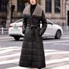 Women Long Warm Leather Coat Fuzzy Collar Belted Thick Winter Outerwear