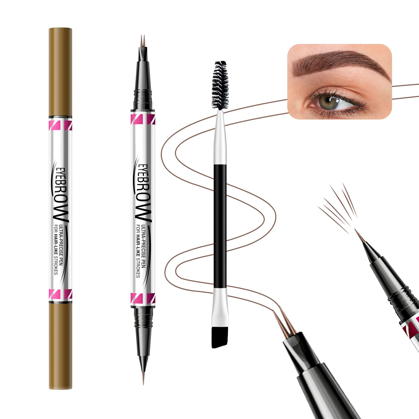 

Boobeen Microblade Eyebrow Pen Set, 2-in-1 Dual-Ended Liquid Eyebrow Pen, 2 Micro Fork Tips and Precision Eyebrow Brush, Waterproof, Creates Natural