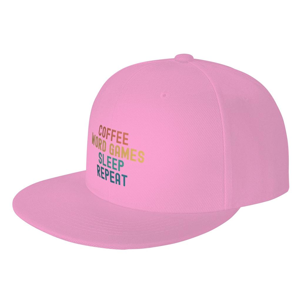 Fashion Coffee Word Games Sleep Repeat Funny Word Games Coffee Gift Flat Brim Sun Hat Outdoor Sun Protection Trucker Cap
