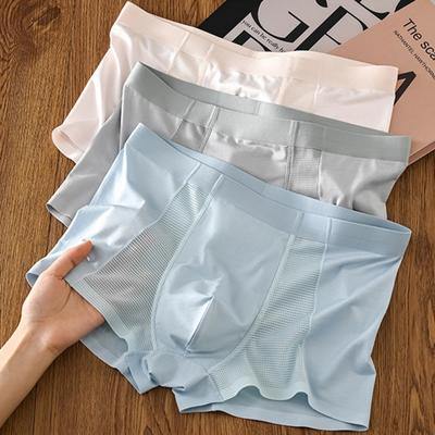 Men Boxer Briefs Mid-rise Elastic Waistband Breathable Mesh Shorts Underwear Solid Color U-Convex Slim Fit Boxer Shorts