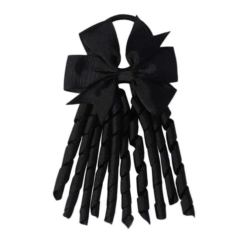 Ribbon-Tassel Hairbands Popular Sweet Cute Rainbow Curly Ribbon Double Ponytail Holder Baby Girls Rubber Bands Hair Accessories