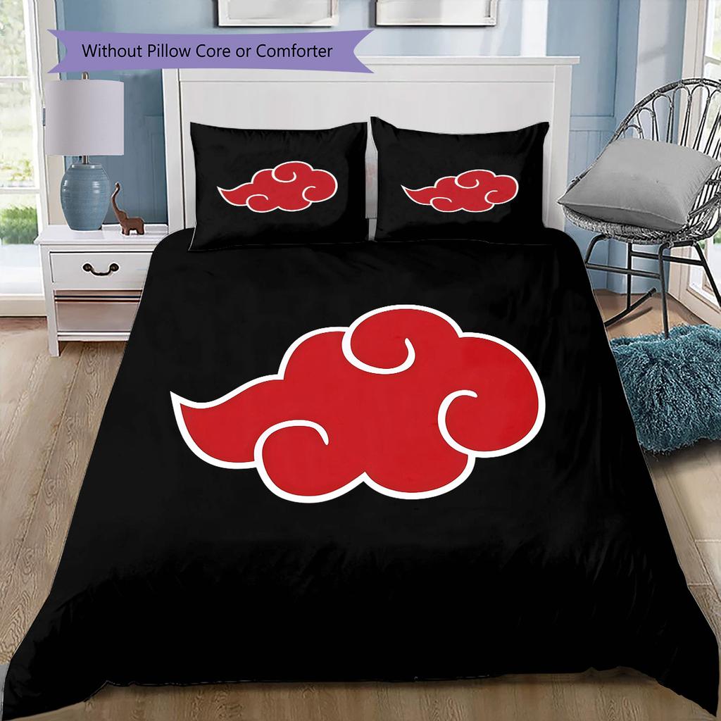 Naruto Pattern Bedding Quilt Set Quilt Cover Pillowcase Home Birthday Gift(1 * Duvet Cover + 2 * Pillowcase, Without Core)