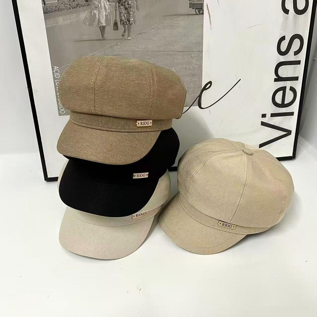 New Metal Standard Octagonal Hat Female Face Small Beret Casual Versatile Temperament Newsboy Hat English Letters