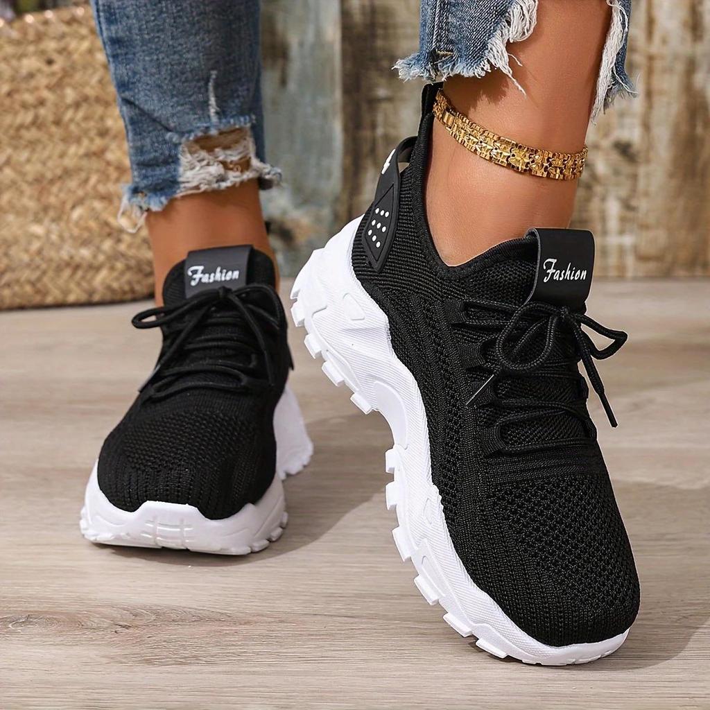 Large Size Women's White Shoes Summer Mesh Lace Sneakers Comfortable Low-top Running Shoes