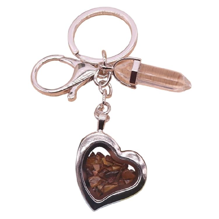 Natural Stone Keychain Featuring Heart Frame Diamonds Fashion Accessory
