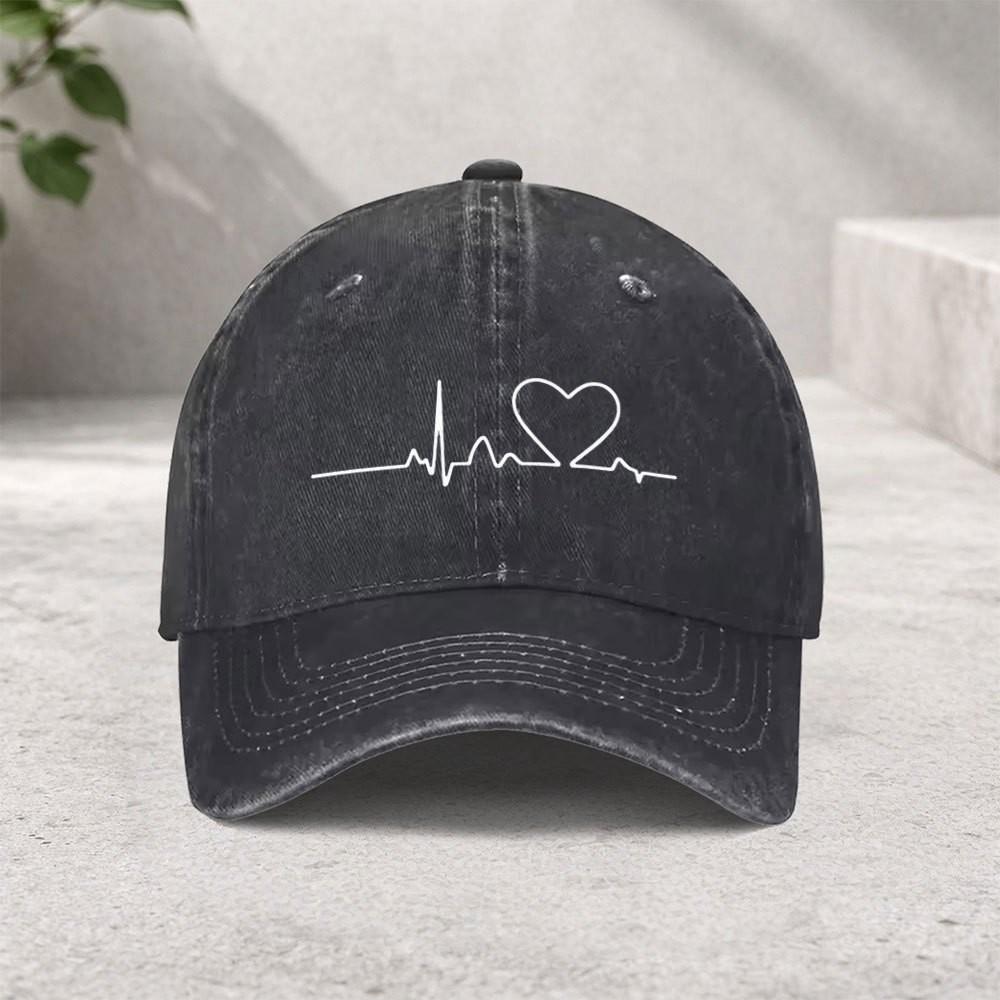 Heartbeat EKG Line Baseball Cap Washed Cotton Adjustable Sun Hat Unisex Casual Outdoor Sports Cap