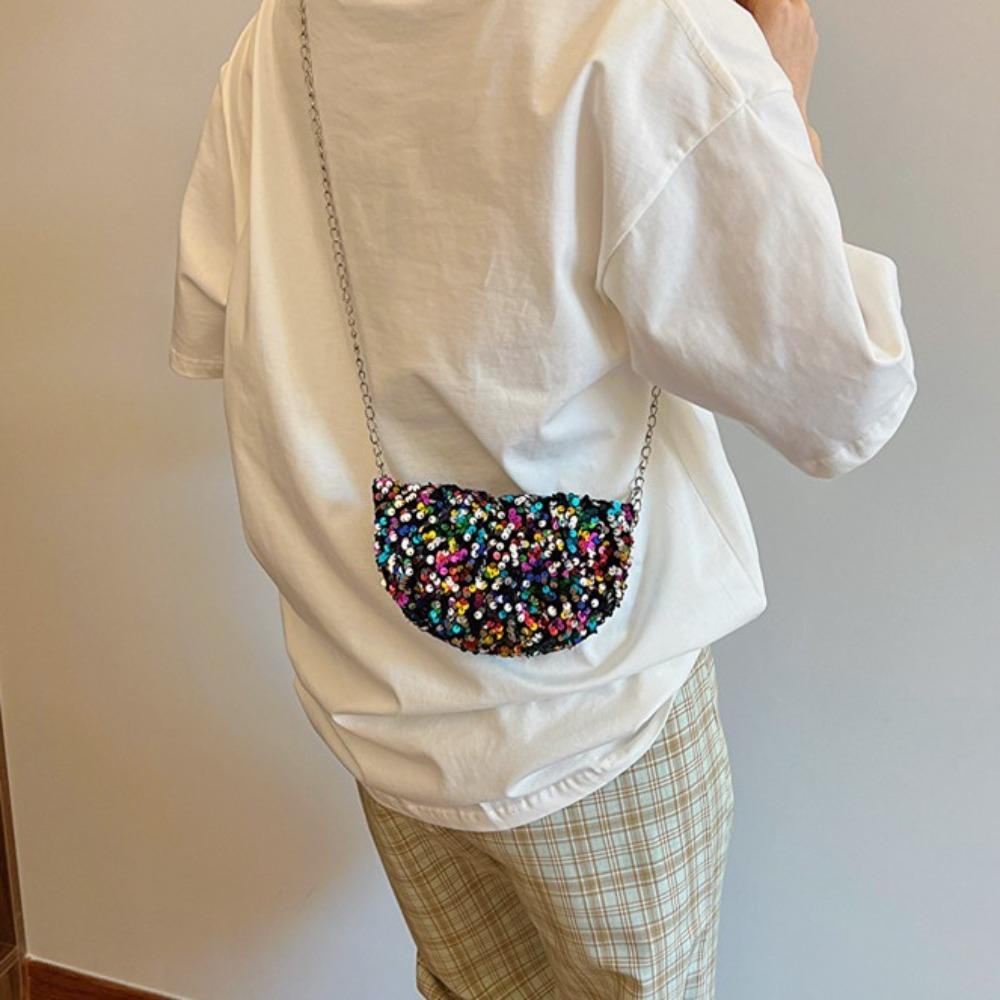 

Zipper Sparkling Crossbody Bag Polyester Bling Chain Bag Shell Bag Sequin Shoulder Bag Girls