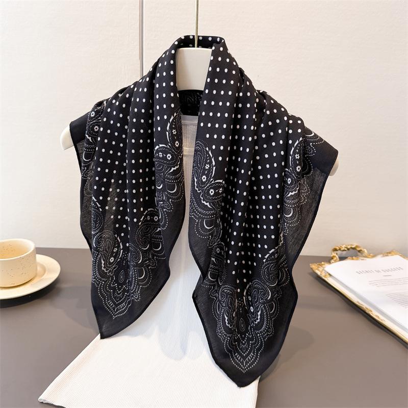 Polka Dot Cashew Herringbone Pattern Cotton And Linen Small Square Scarf Silk Scarf Imitation Velvet Headscarf Shawl Sun Protection Scarf