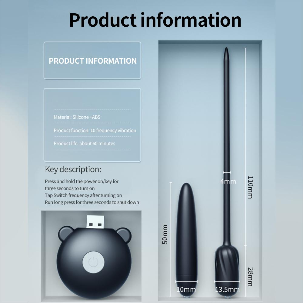 10 Speeds Urethral Catheter Penis Vibrator USB Vibrating Urethra Plug Urethra Stimulator Cock Sounding for Men Penis Insert Sex