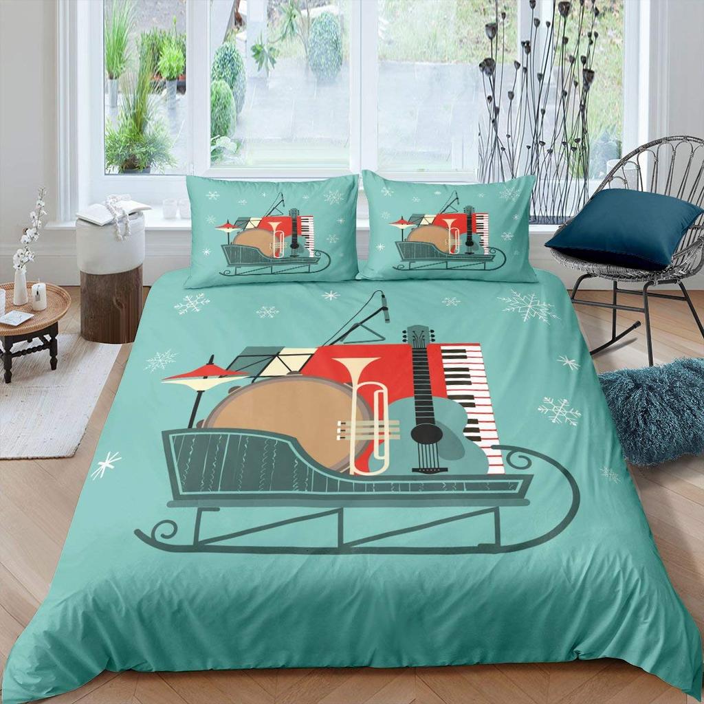 Vzor klavíru Povlak na přikrývku Klasická hudba Tematická 2/3dílná ložní souprava Hudební vzor Geometrický pruh Královský povlak na přikrývku