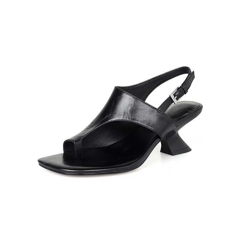 

Simple square head cover toe versatile retro rear strap fashionable special-shaped heel open-toed sandals 35