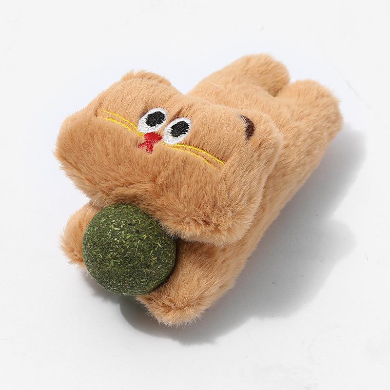 Plush Cat Toy with Silvervine Ball, Interactive Stuffed Kitten Chew Toy, Natural Catnip Cat Toy for Teeth Cleaning, Stress Relief коричневый