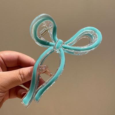 Simple Multicolour Versatile Hollow Streamer Bow Plastic Hair Claw  Hair Accessories For Women Girls Birthday Small Gifts