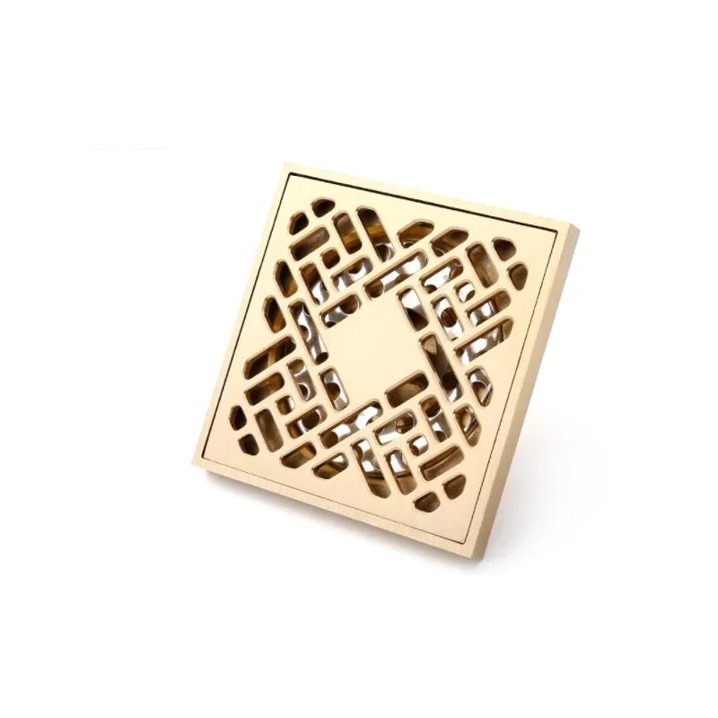 10*10cm gyllent gulvsluk messingforebyggende luktfortykningsavløp dusj baderomsavløp balkong vaskemaskin gulvsluk