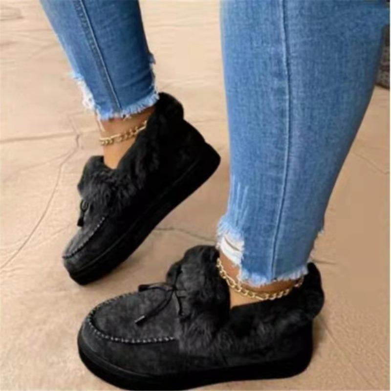 Women‘s Shoes Cotton Bow Warm Flat Large Size Furry Snow Boots.