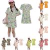 Girls Loose Fit Short Sleeve Dress Kids Animal Print Casual Round Neck Lightweight Summer Dress for Children
