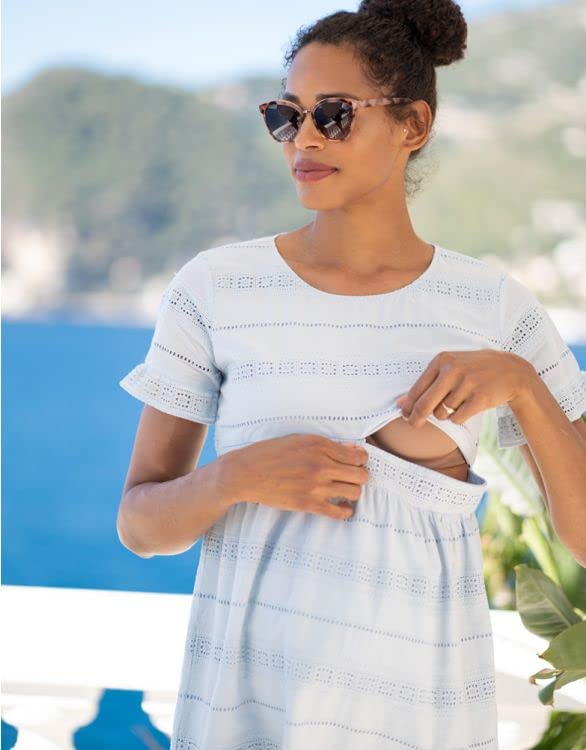 Ležérní párty šaty bavlněná krajka těhotenské šaty světle modré [Serafin] dámské XS(UK6)