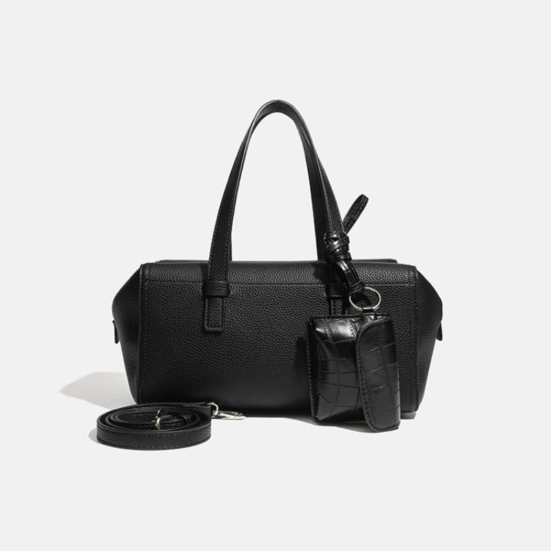 Fashi Lychee Pattern Women Handbag, Bost Pillow Bag Solid Color Minimalist Large Capacity Commuter Handbag With Card Bag чёрный