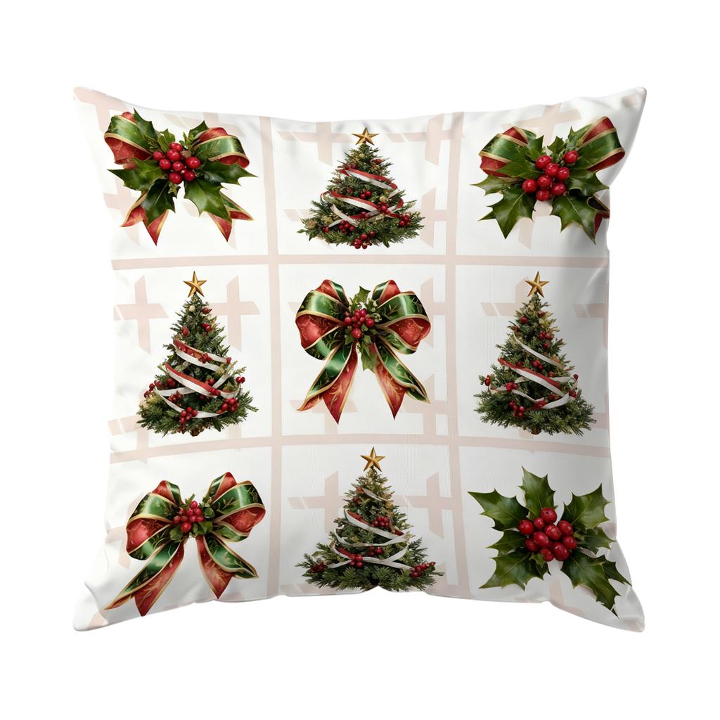 Christmas Bow Wreath Decoration Decorative Cushions Pillowcase Polyester Cushion Cover Throw Pillow Sofa Decoration Pillowcover