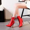Women's Mid Calf Leather Boots High Heel Lace Up Motorcycle Cowboy Ankle Booties