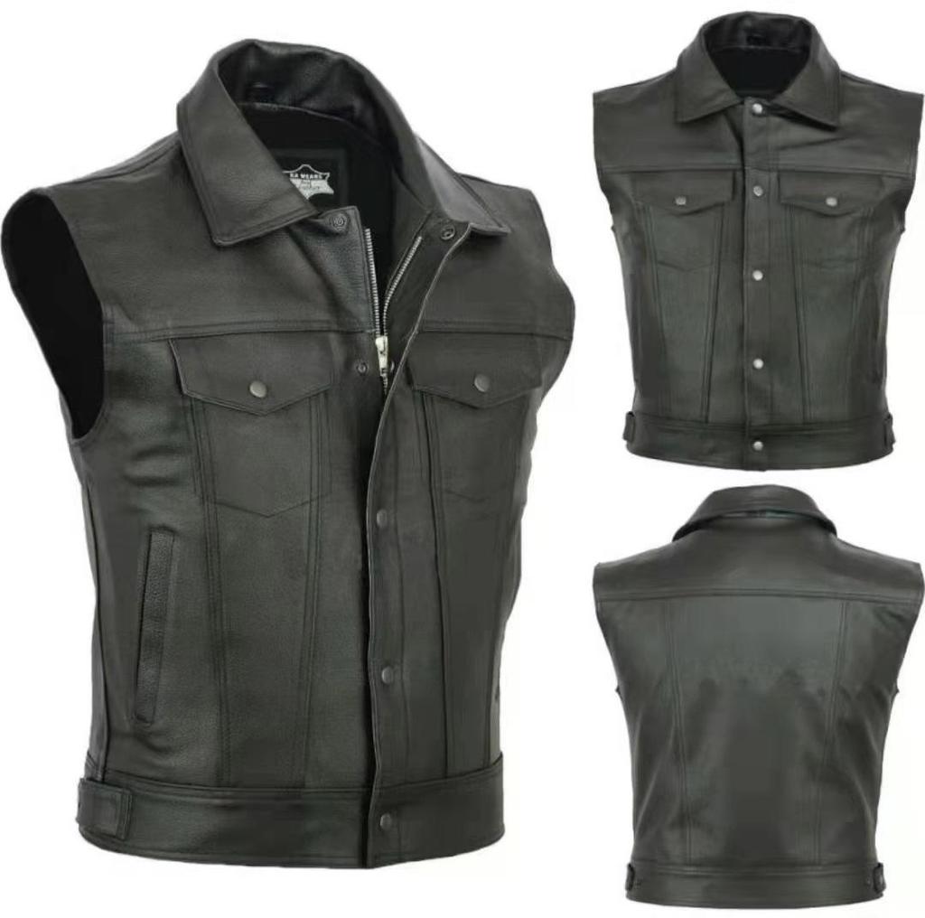 Men Fall Sleeveless Drawstring Hem Zipper Vest Solid Color Casual Handsome PU Vest