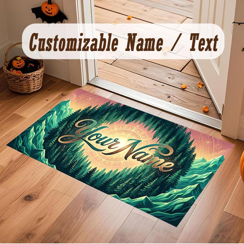 Mushroom Forest Theme Crystal Velvet Floor Rug Personalized Custom Name Text Warm Carpet Home Decoration
