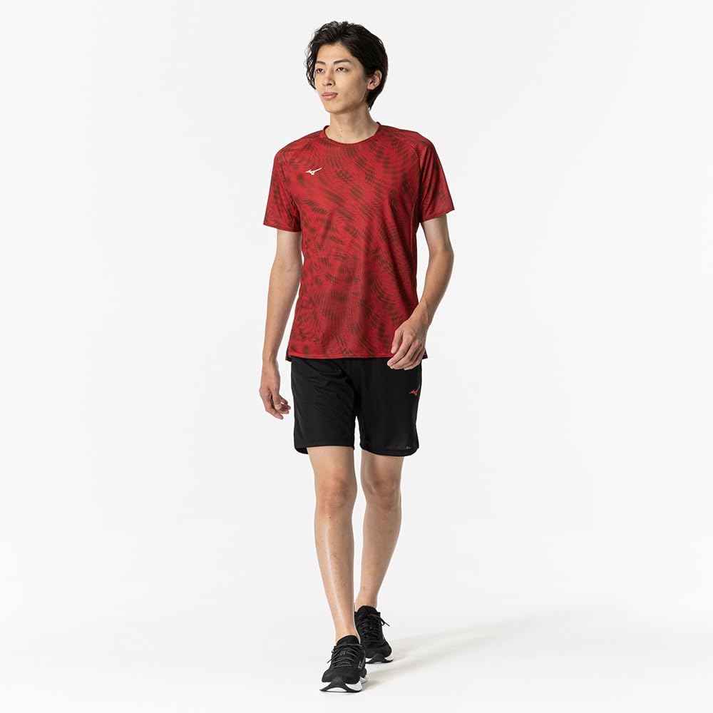 Mizuno Dry Aeroflow Short Sleeve Training Highly Breathable and Salsa Size M Men's T-Shirt, Material, Sweat-Wicking Quick-Drying, Red, (32MAB020)