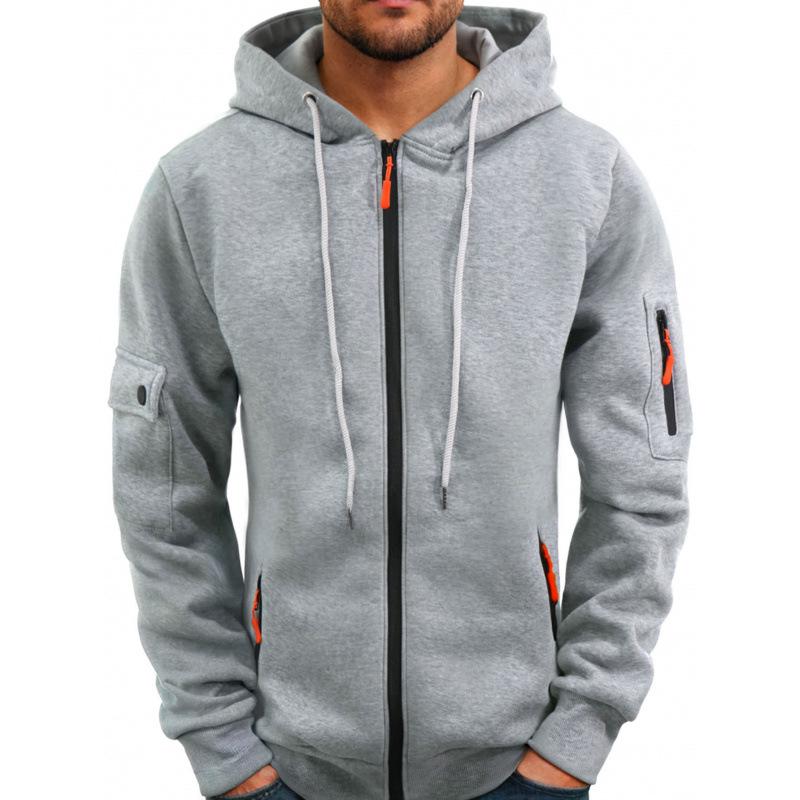Men's Plus Size Zipper Hoodie with Arm Pockets - Autumn & Winter Casual Sports Jacket
