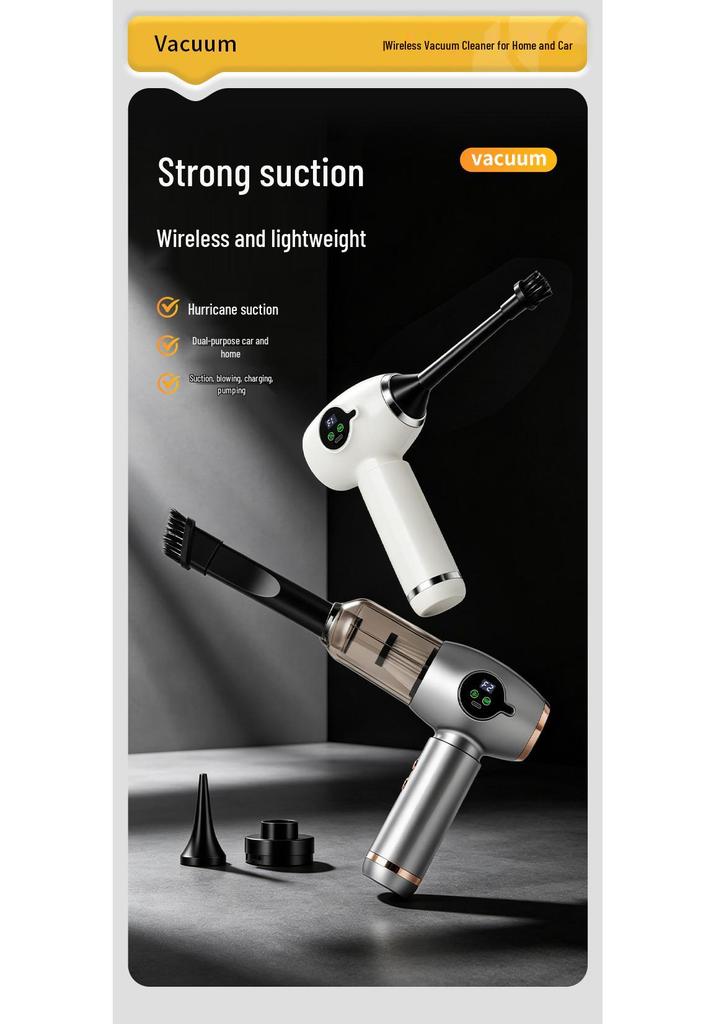 Wireless Handheld Car Vacuum Cleaner with Digital Display and LED Light - All-in-One Rechargeable Blower and Duster.