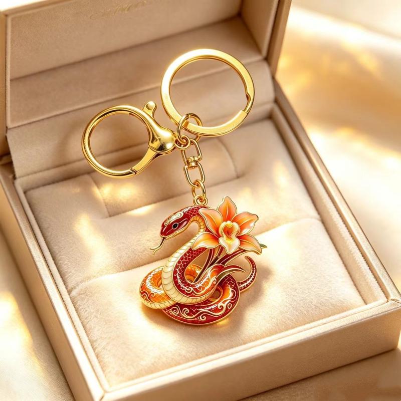 Vintage Jade Orchid Spirit Snake Light Luxury Keychain Pendant Elegant Snake Pendant Necklace For Girlfriend Jewelry Gift