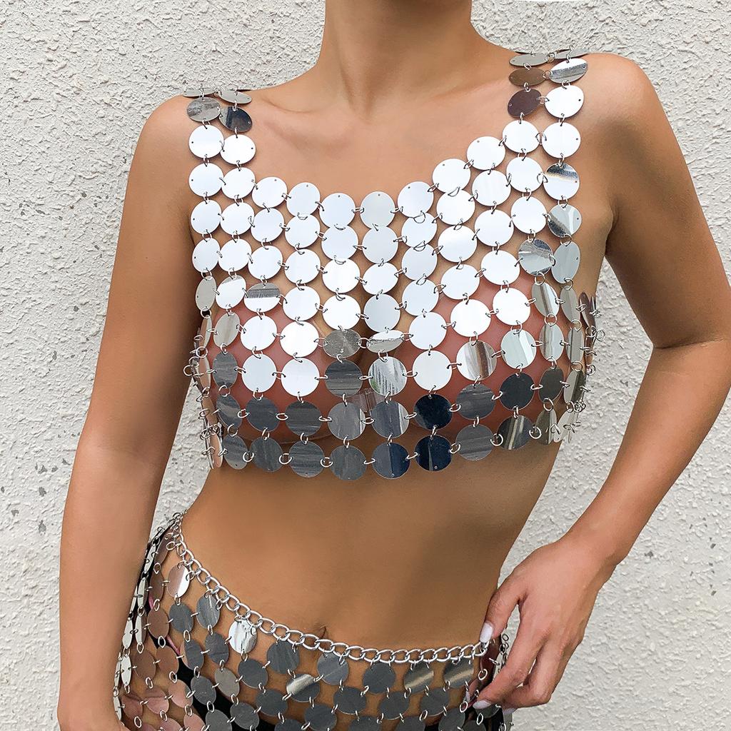 Einfacher und Sexy Bikini Scheibenkleidung, Kreative Weste-Stil Pailletten Körperkette Für Frauen