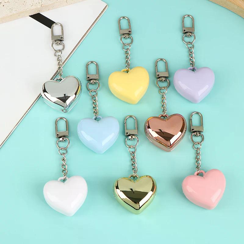 1Pcs Heart Shape Mini Empty Blush Powder Box Eye Shadow Container With Mirror And Aluminum Pan Key Chain Lipstick Case Packaging