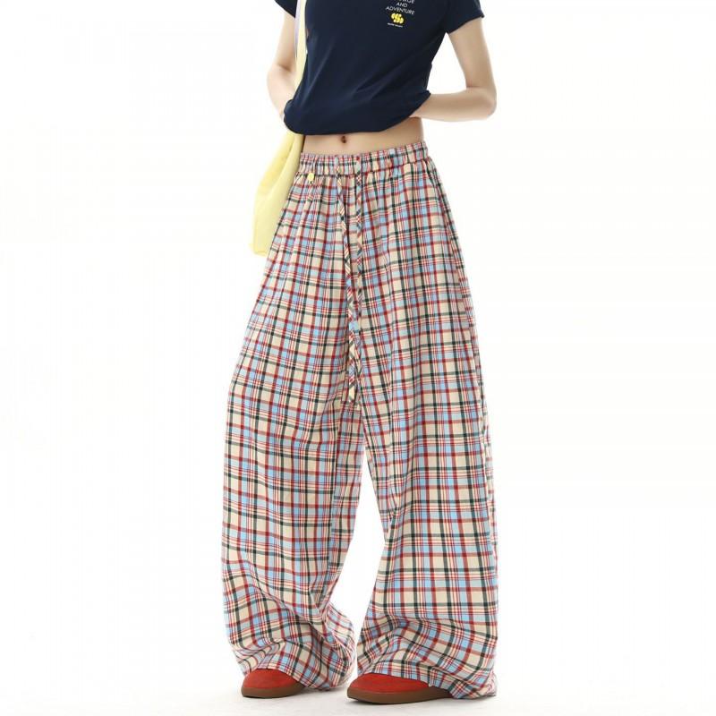 Pantaloni Casual a Quadri Colorati, Vestibilità Larga, Gamba Larga, per Uomo Donna, Leggeri, Rilassati