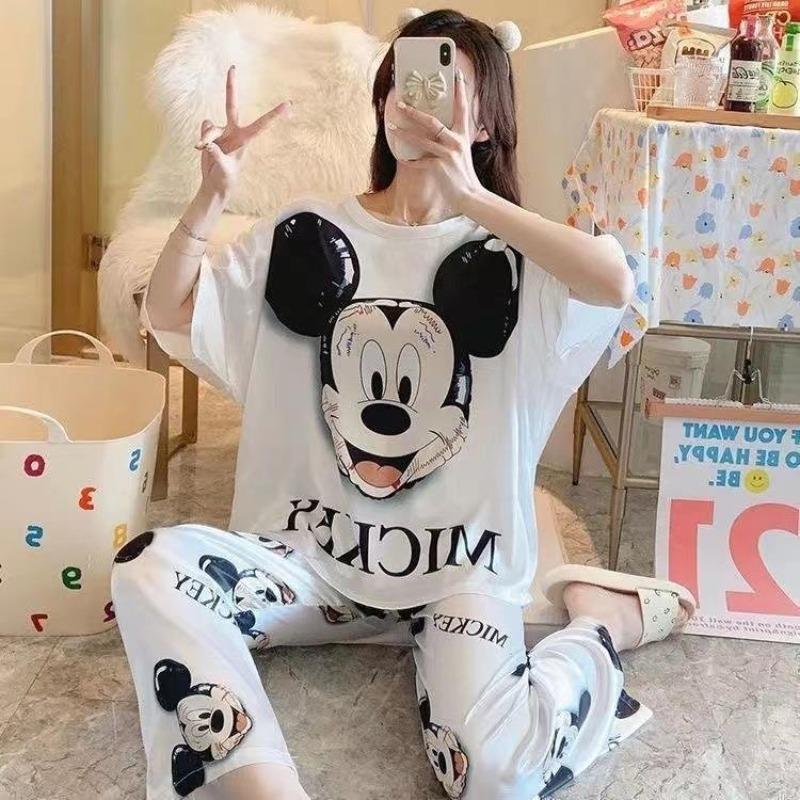 Pajamas women's short-sleeved trousers summer cartoon cute 2 new cartoon spring and summer loungewear suit can be worn outside