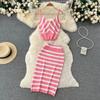 Top Small Camisole Two-Piece Suit Women's Summer Mid-Length High-Waist Knitted Skirt
