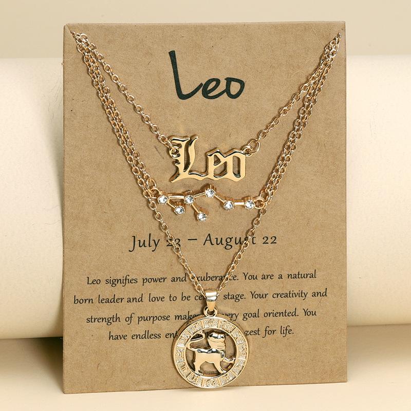 

3Pcs Zodiac Sign Necklaces Set For Women 12 Constellation Letter Pendant Chain Choker Birthday Jewelry With Cardboard Card