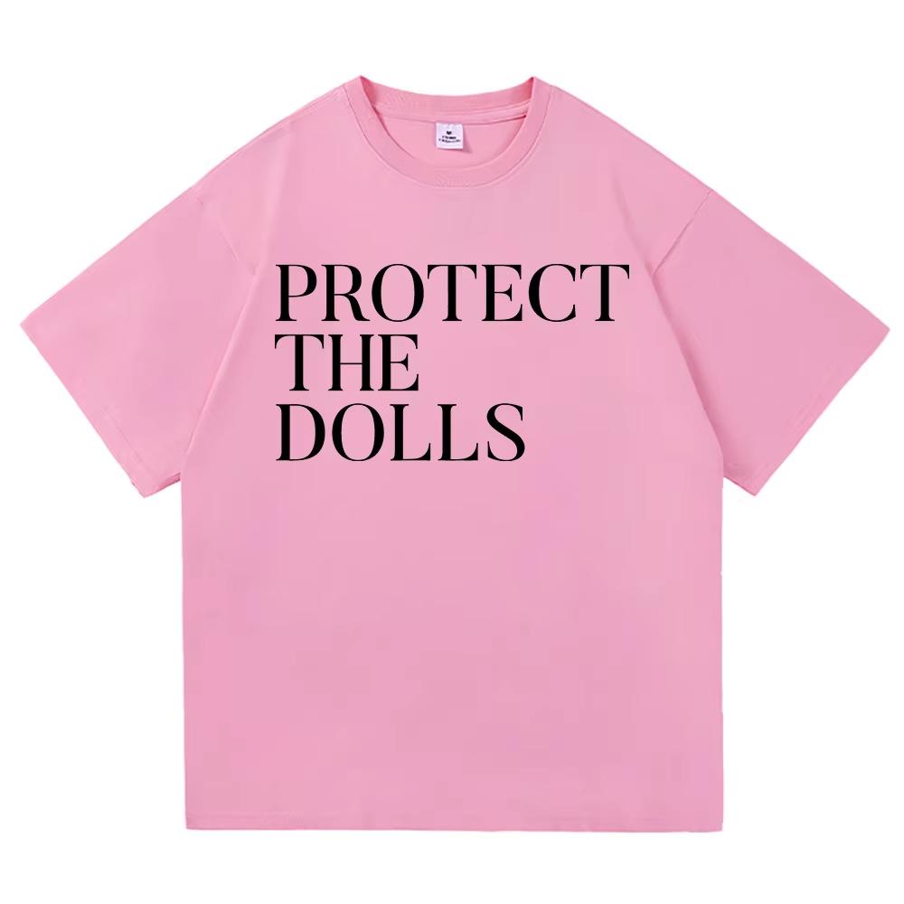 2026 New Protect The Dolls T Shirt MenWomen Harajuku Aesthetic Letter Print Tshirt Men and Women Short Sleeved Tops Tshirts