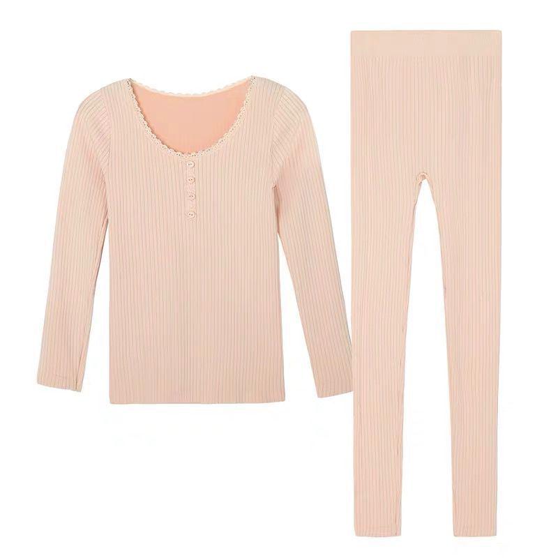 Γυναικείο Βαμβακερό Σετ Αδυνατίσματος: Ριγέ Φθινοπωρινό Παντελόνι & Ζεστό Σουέτερ Εσώρουχο Σώματος