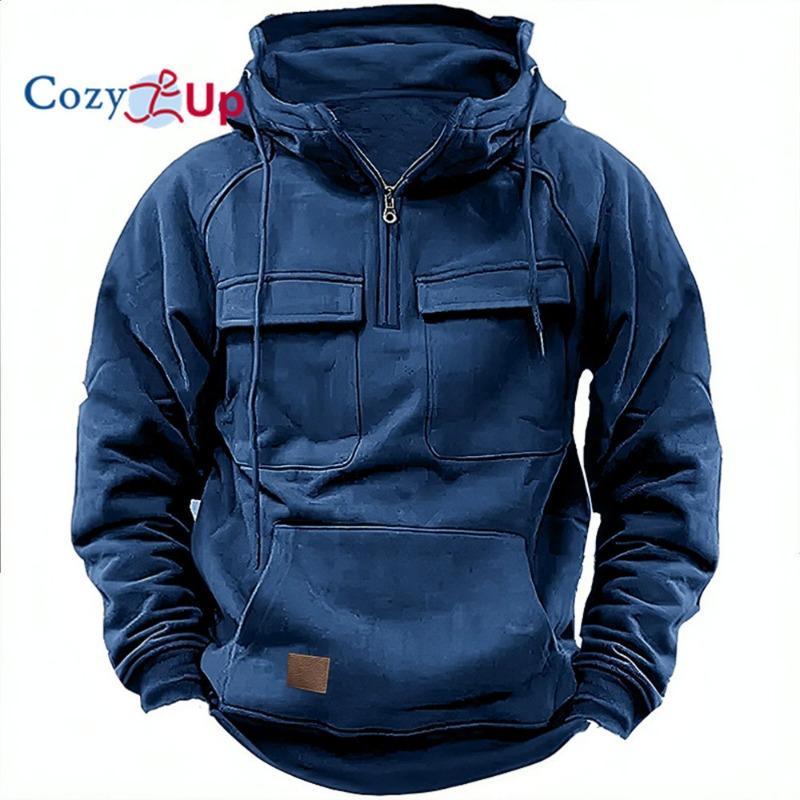 Sudaderas con capucha para hombre acogedoras Sudaderas con múltiples bolsillos Chaquetas con capucha para hombre Media cremallera