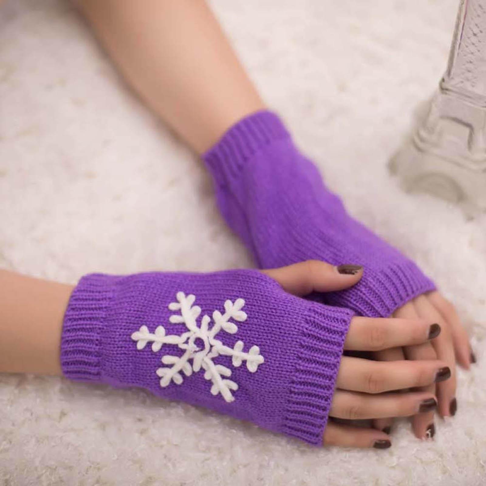 

Женщины Девушка Вязаные Руки Без Пальцев Согревают Зимние Перчатки Мягкие Теплые Варежки One Size фиолетовый