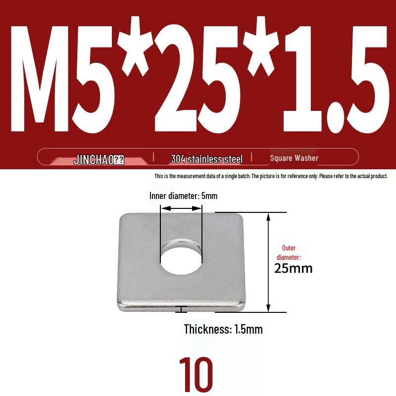 304 Stainless Steel Thickened Square Flat Washer for Curtain Wall (M4-M16)