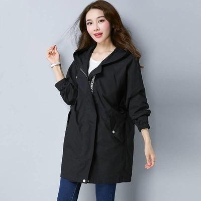 Women's Windbreaker Spring Autumn Coats Hooded Women Outerwear Mid-Length Trench Coat