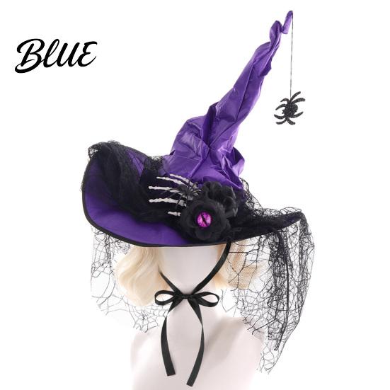 Halloween Outfit Props Witch Hat for Women Gothic Spider Web Mesh Skeleton Hand Dark Style Gift Women Rose Flower Wizard Costume Cosplay Party