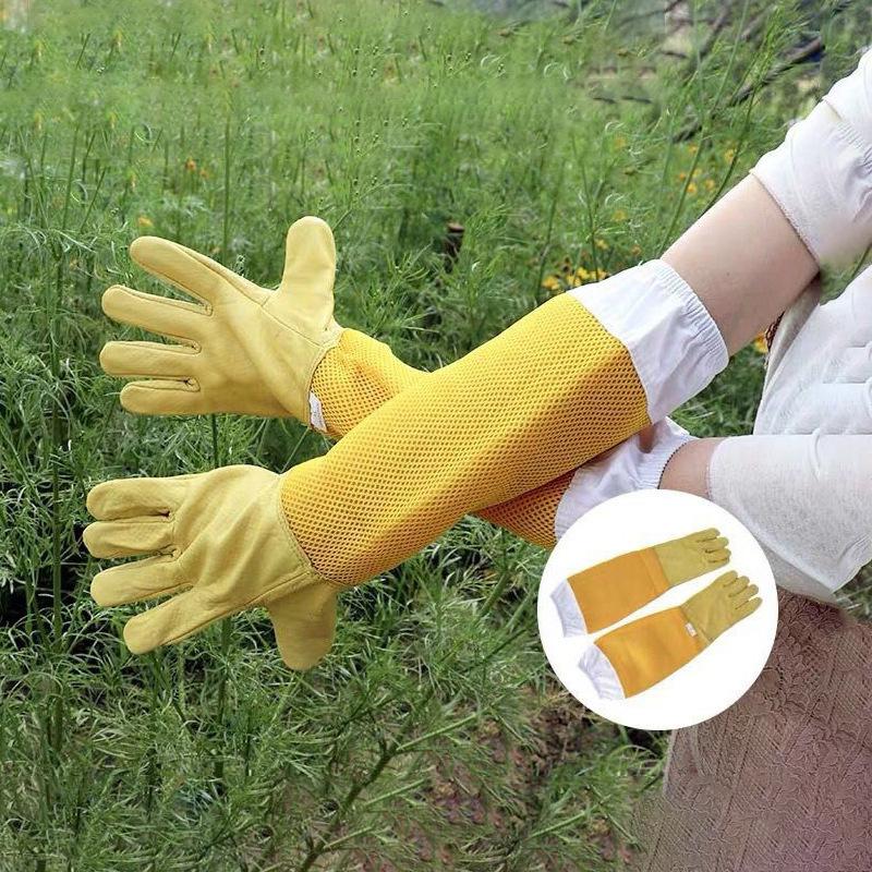 A Pair Of Protective Beekeeping Gloves Net Goatskin Bee Keeping Vented Long Protective Sleeves Beekeeping Equipment And Tools